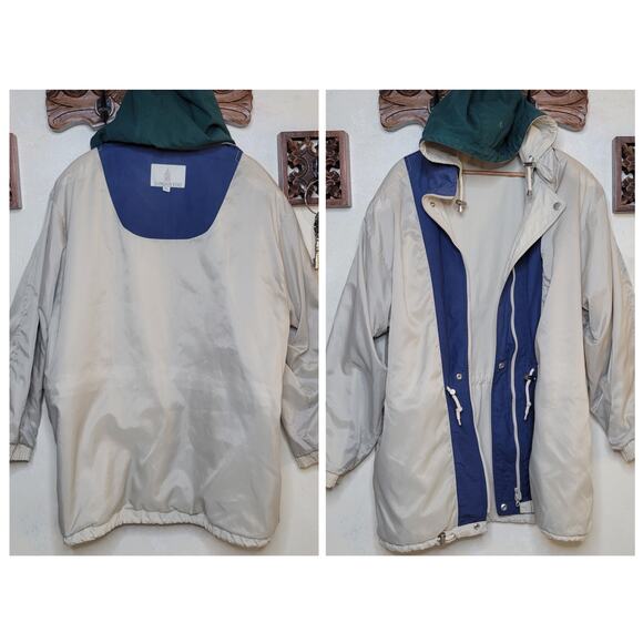 VTG London Fog Mens Lightweight Khaki Tan Cargo Parka Jacket Removable Hood✨️XL - Picture 14 of 16